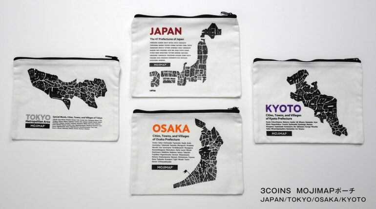 3COINS MOJIMAP ポーチ　JAPAN/TOKYO/OSAKA/KYOTO